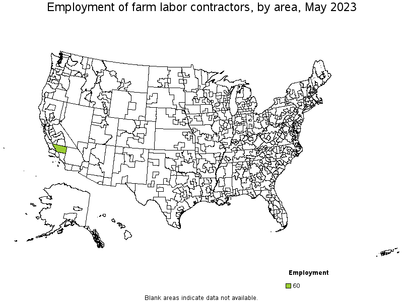 Map of employment of farm labor contractors by area, May 2023