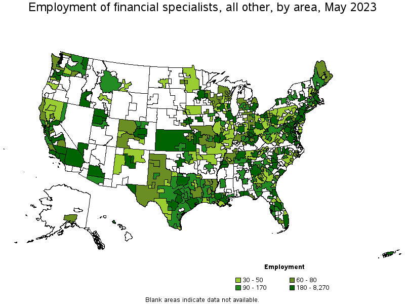 Map of employment of financial specialists, all other by area, May 2023