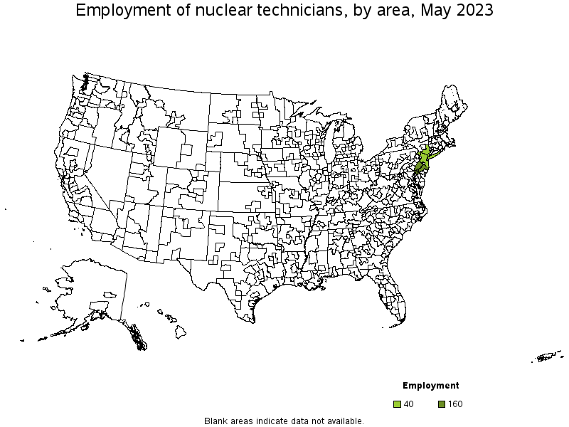 Map of employment of nuclear technicians by area, May 2023