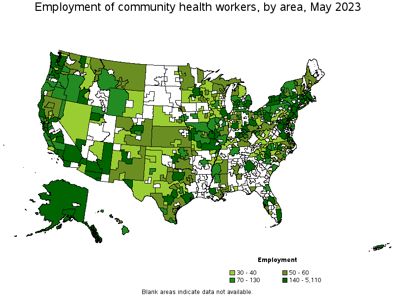 Map of employment of community health workers by area, May 2023