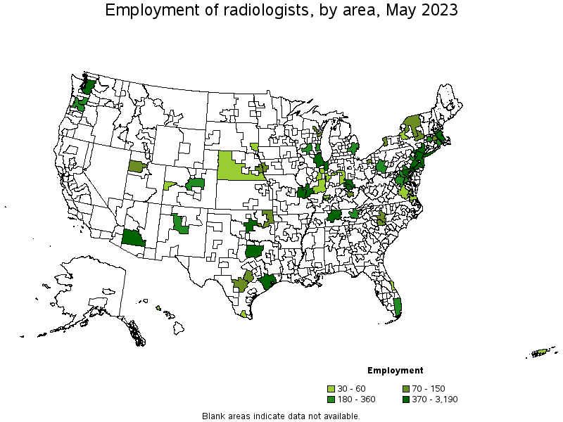 Map of employment of radiologists by area, May 2023