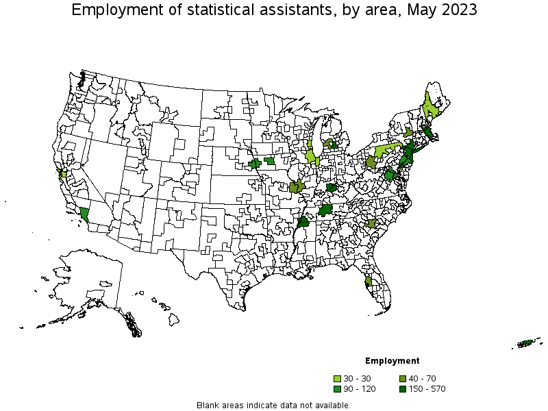 Map of employment of statistical assistants by area, May 2023