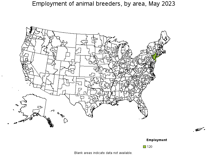 Map of employment of animal breeders by area, May 2023