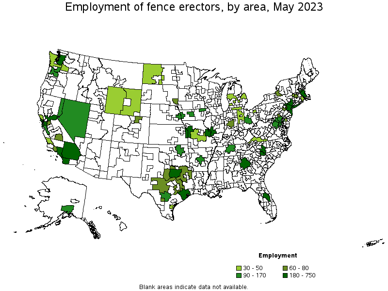 Map of employment of fence erectors by area, May 2023