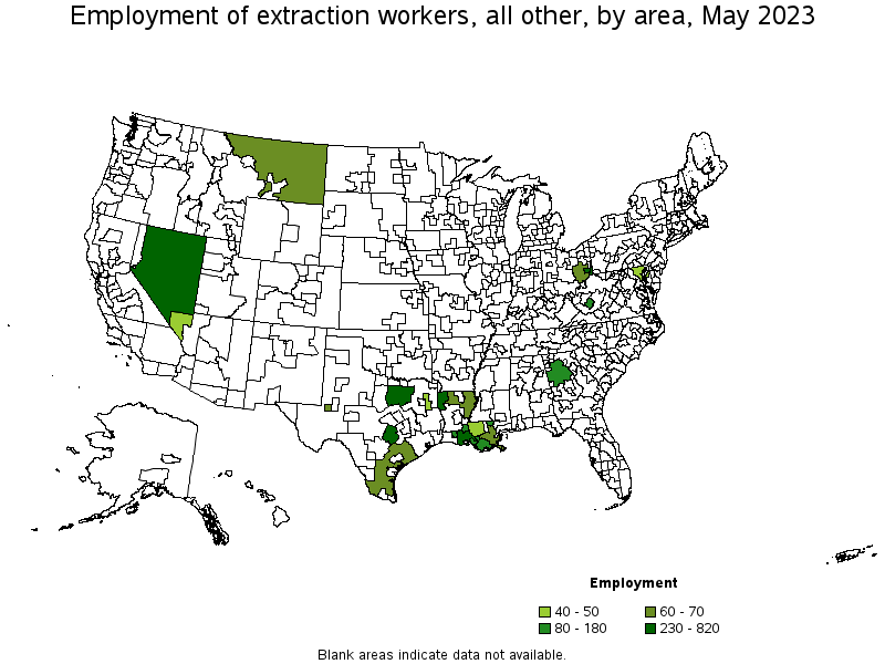 Map of employment of extraction workers, all other by area, May 2023