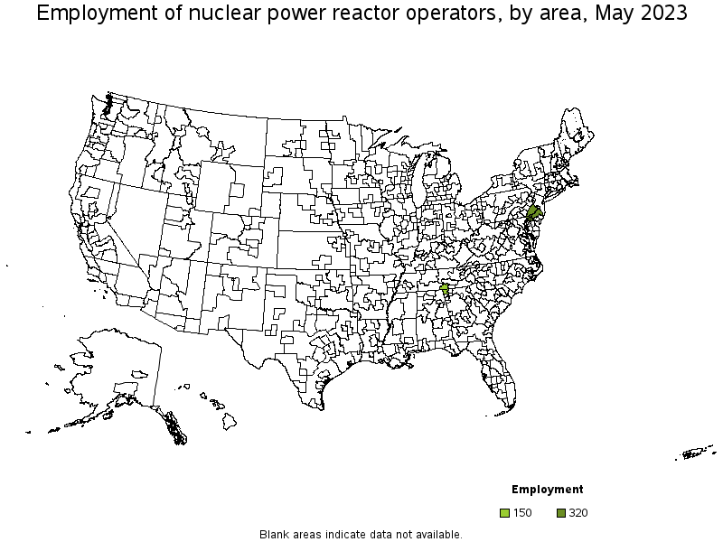 Map of employment of nuclear power reactor operators by area, May 2023