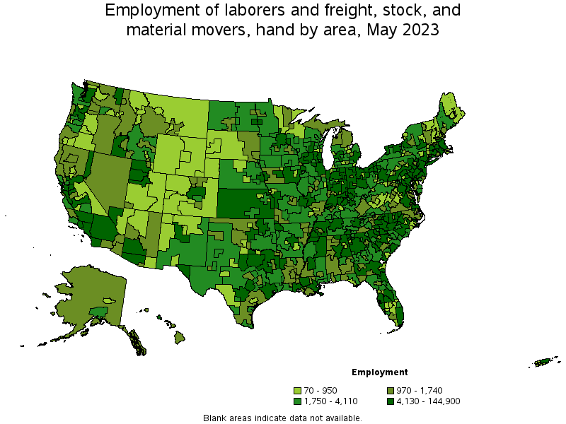Map of employment of laborers and freight, stock, and material movers, hand by area, May 2022