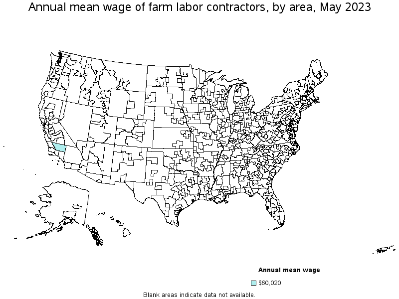 Map of annual mean wages of farm labor contractors by area, May 2023