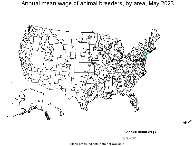 Map of annual mean wages of animal breeders by area, May 2023
