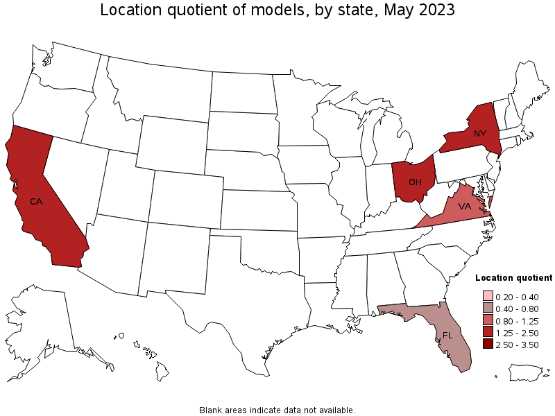 Map of location quotient of models by state, May 2023