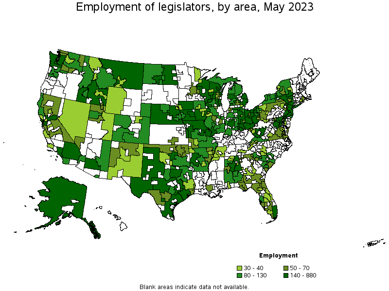 Map of employment of legislators by area, May 2023