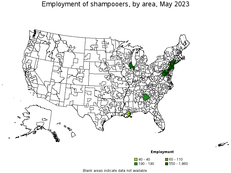 Map of employment of shampooers by area, May 2023