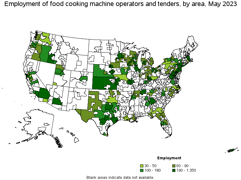 Map of employment of food cooking machine operators and tenders by area, May 2023