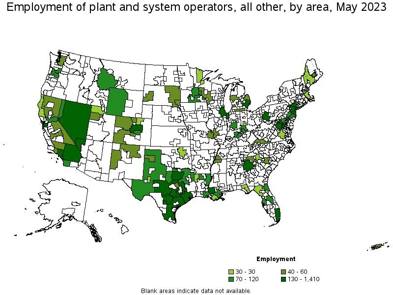 Map of employment of plant and system operators, all other by area, May 2023