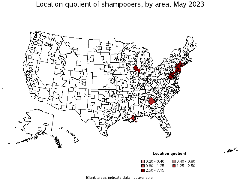 Map of location quotient of shampooers by area, May 2023