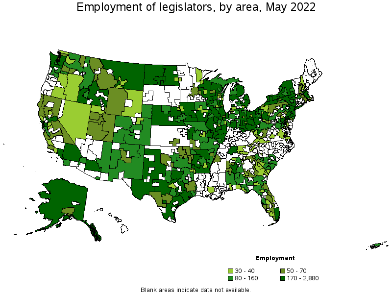 Map of employment of legislators by area, May 2022