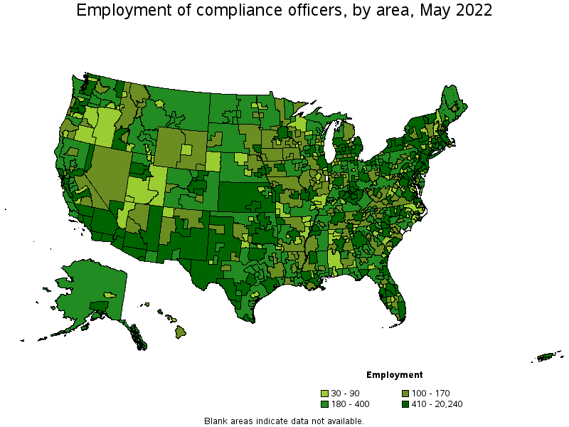 Map of employment of compliance officers by area, May 2022
