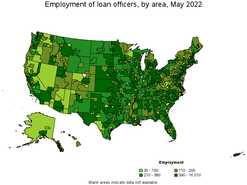 Map of employment of loan officers by area, May 2022