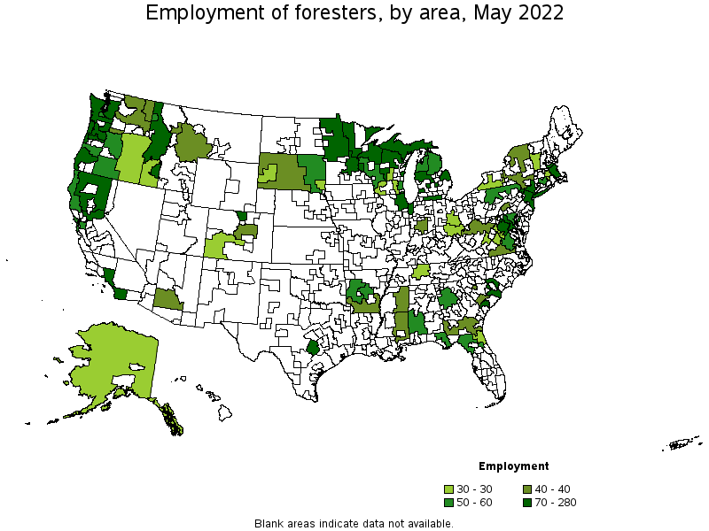 Map of employment of foresters by area, May 2022