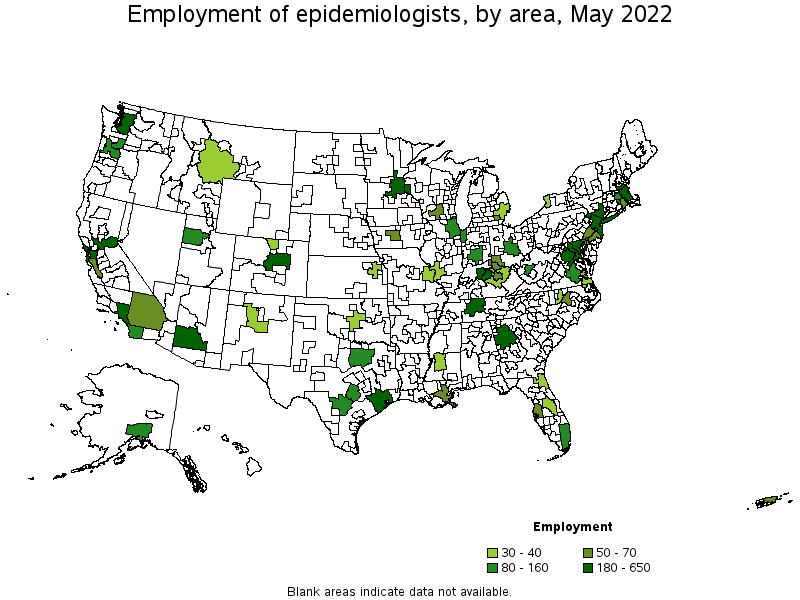 Map of employment of epidemiologists by area, May 2022