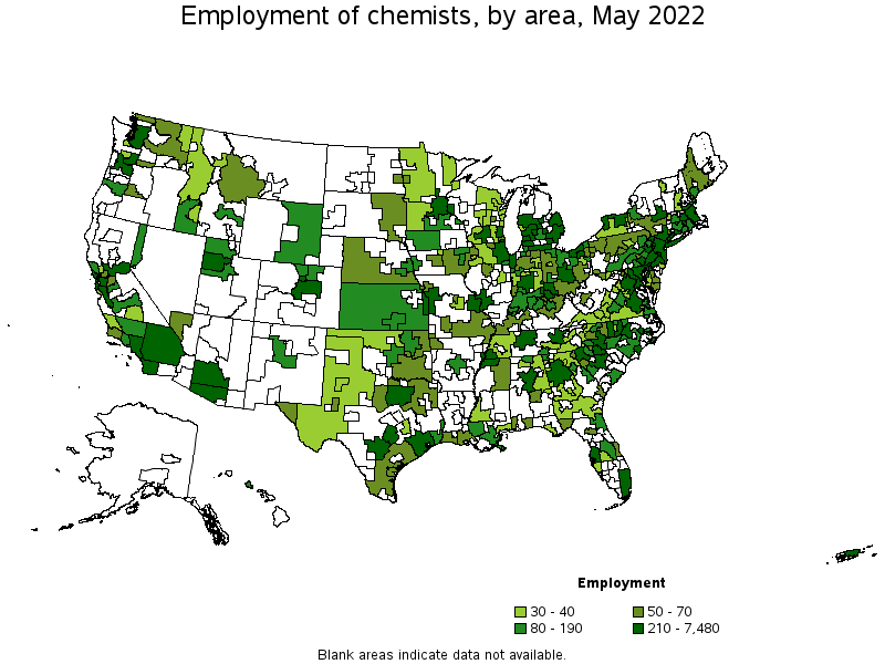 Map of employment of chemists by area, May 2022