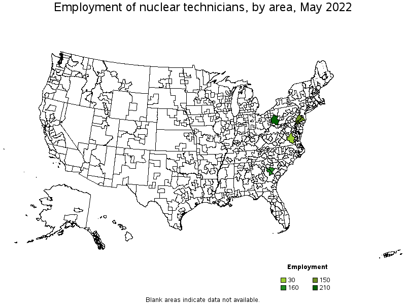 Map of employment of nuclear technicians by area, May 2022