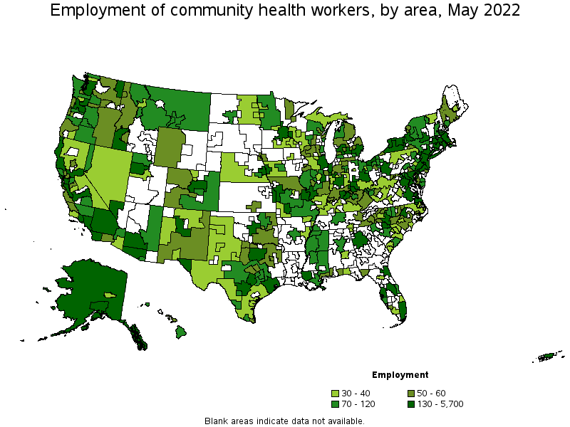 Map of employment of community health workers by area, May 2022