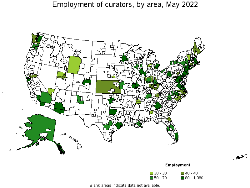 Map of employment of curators by area, May 2022
