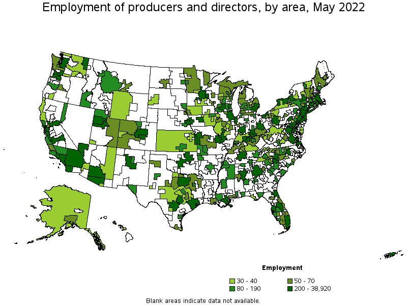 Map of employment of producers and directors by area, May 2022