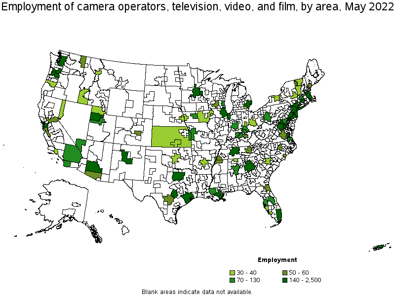 Map of employment of camera operators, television, video, and film by area, May 2022