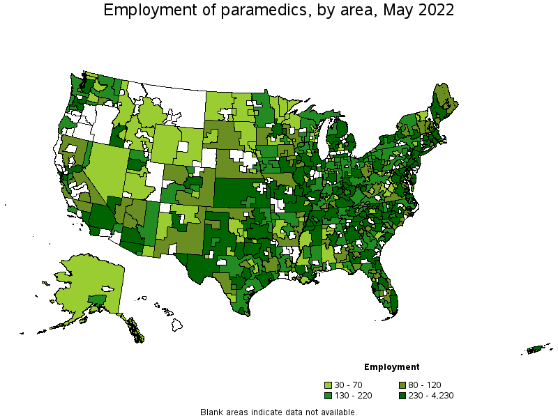 Map of employment of paramedics by area, May 2022