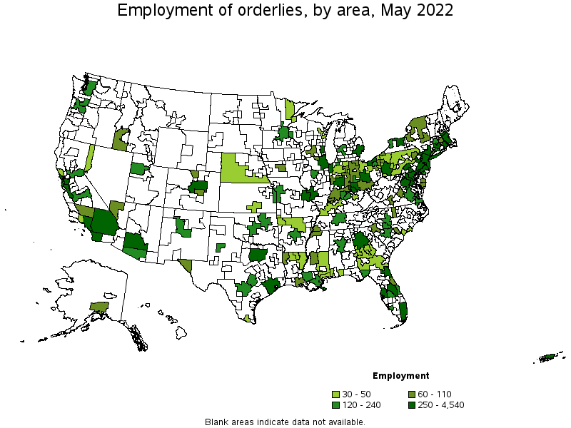 Map of employment of orderlies by area, May 2022
