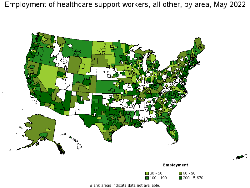 Map of employment of healthcare support workers, all other by area, May 2022
