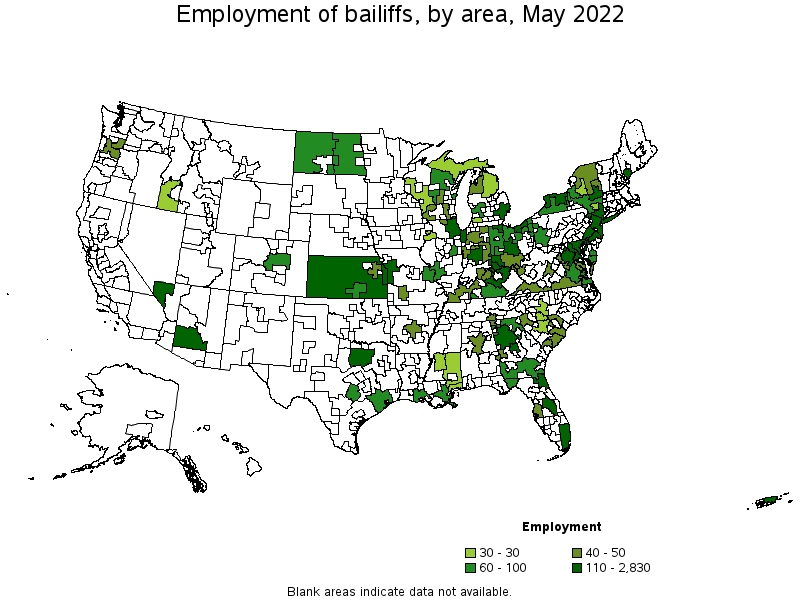 Map of employment of bailiffs by area, May 2022