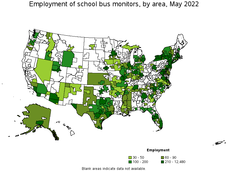 Map of employment of school bus monitors by area, May 2022