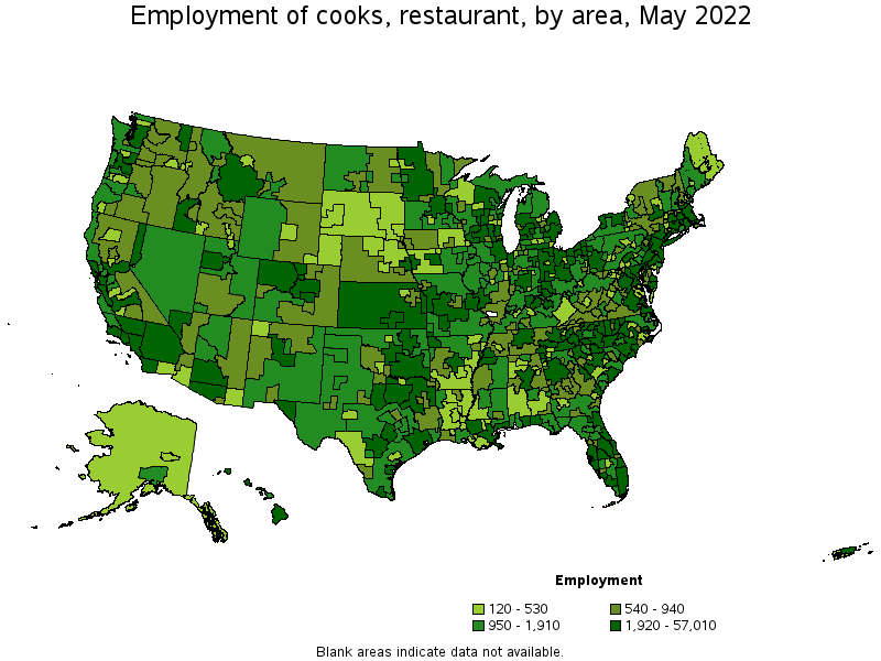 Map of employment of cooks, restaurant by area, May 2022