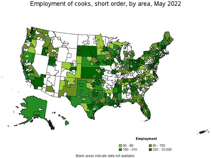 Map of employment of cooks, short order by area, May 2022