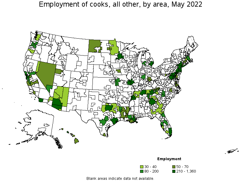 Map of employment of cooks, all other by area, May 2022