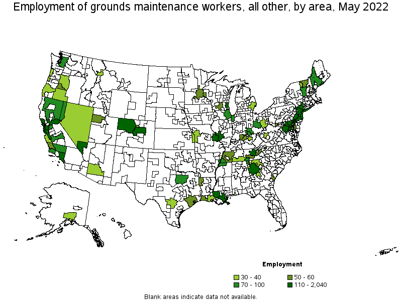 Map of employment of grounds maintenance workers, all other by area, May 2022