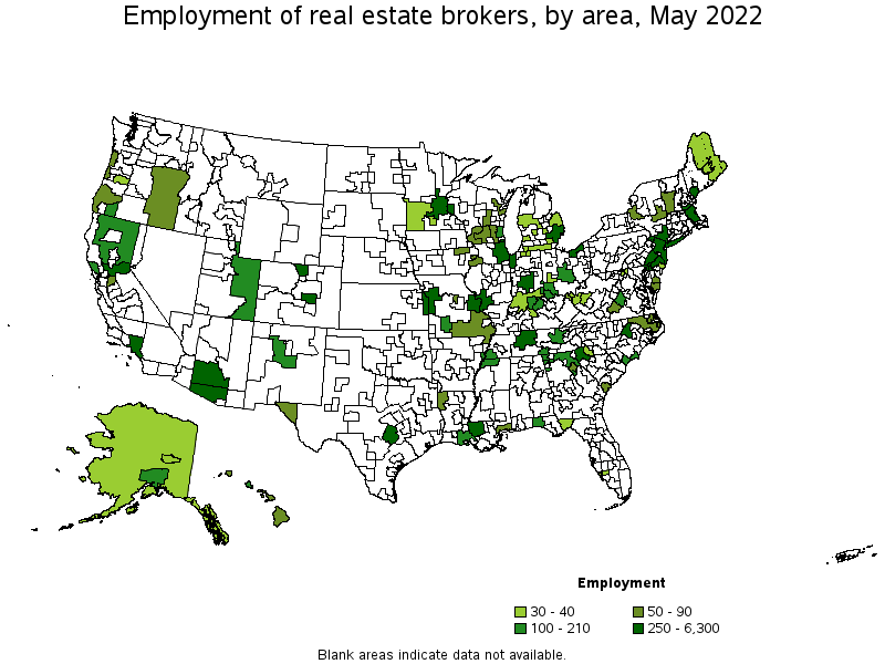 Map of employment of real estate brokers by area, May 2022
