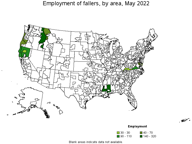 Map of employment of fallers by area, May 2022