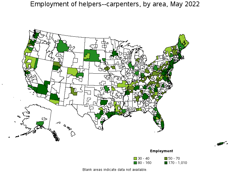 Map of employment of helpers--carpenters by area, May 2022