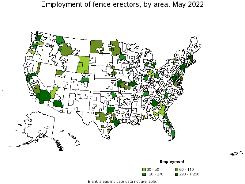 Map of employment of fence erectors by area, May 2022