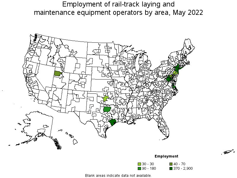 Map of employment of rail-track laying and maintenance equipment operators by area, May 2022