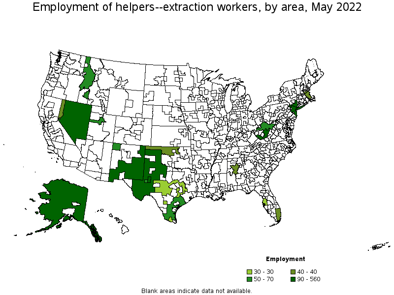 Map of employment of helpers--extraction workers by area, May 2022