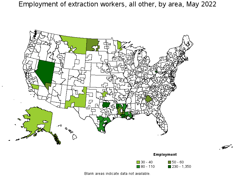 Map of employment of extraction workers, all other by area, May 2022