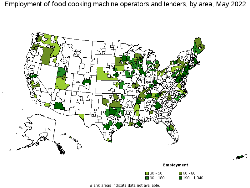Map of employment of food cooking machine operators and tenders by area, May 2022