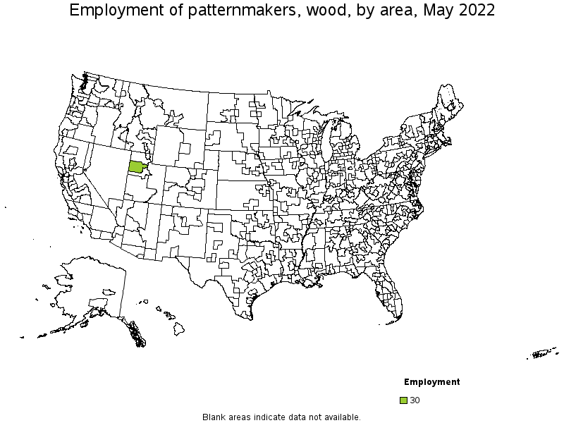 Map of employment of patternmakers, wood by area, May 2022
