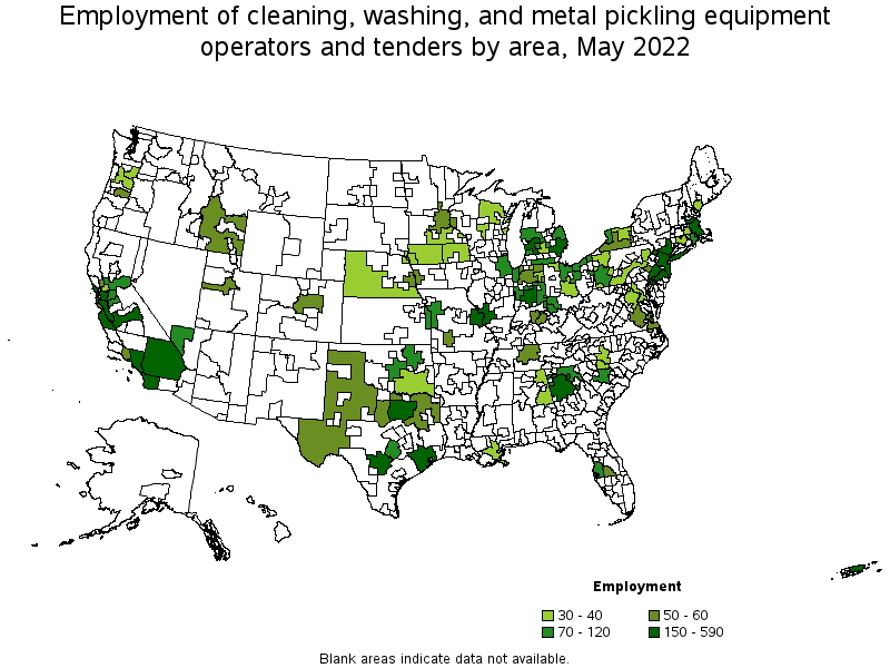 Map of employment of cleaning, washing, and metal pickling equipment operators and tenders by area, May 2022