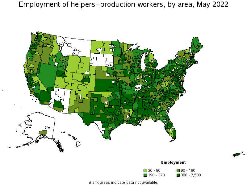Map of employment of helpers--production workers by area, May 2022